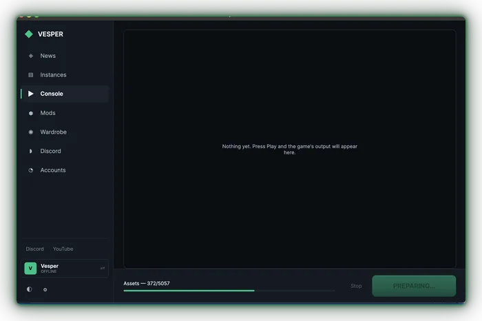 The launcher preparing an instance, showing asset verification progress
